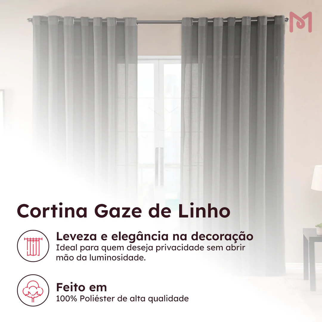 Cortina Gaze de Linho Sem Forro Para Janela Quarto e Sala