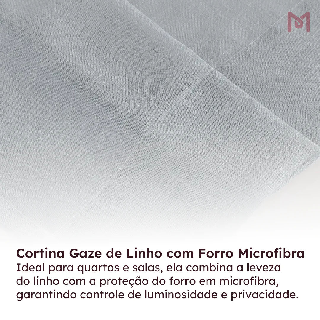 Cortina Gaze de Linho com Forro Microfibra Para Janela Quarto e Sala
