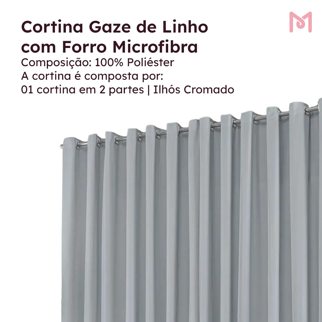 Cortina Gaze de Linho com Forro Microfibra Para Janela Quarto e Sala