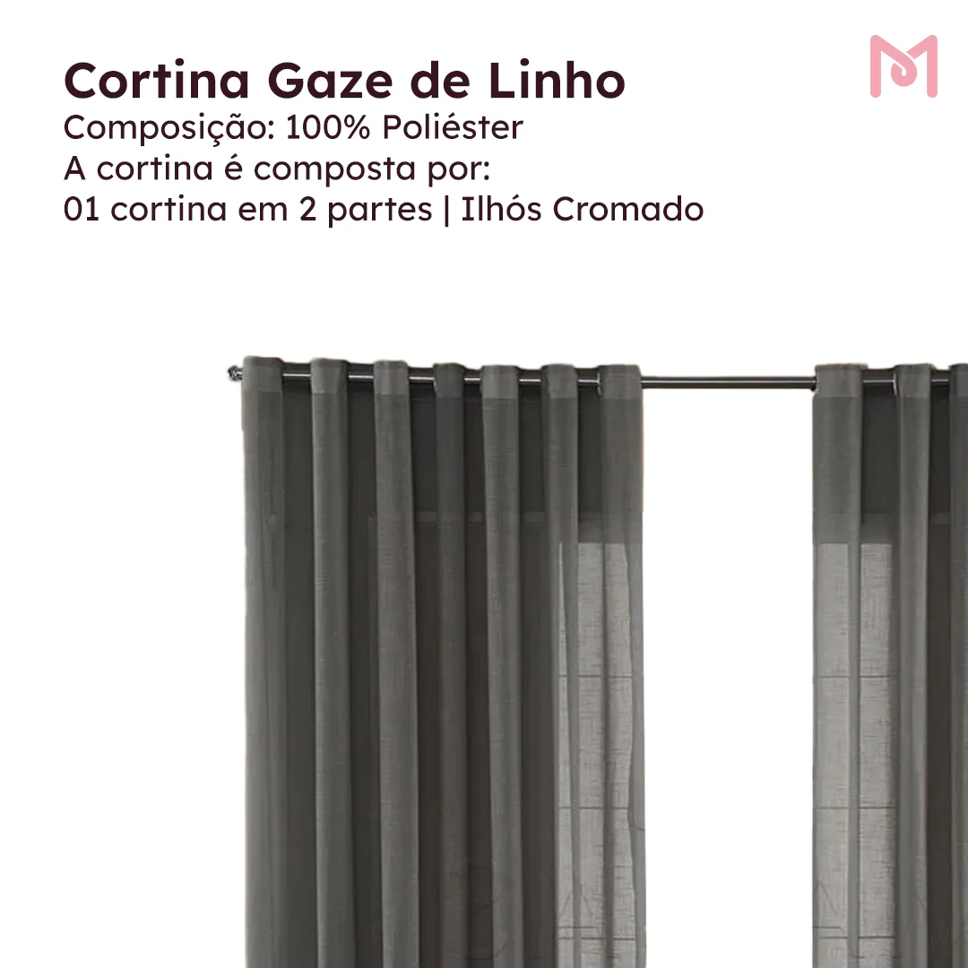 Cortina Gaze de Linho Sem Forro Para Janela Quarto e Sala