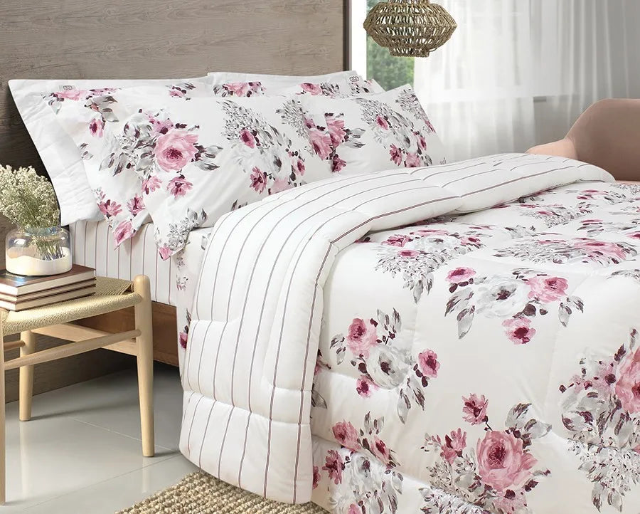 Kit Clássicos com 5 Peças - Edredom + Jogo de Cama Casal – Marsala