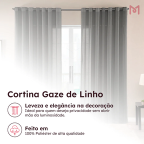 Cortina Gaze de Linho Sem Forro Para Janela Quarto e Sala