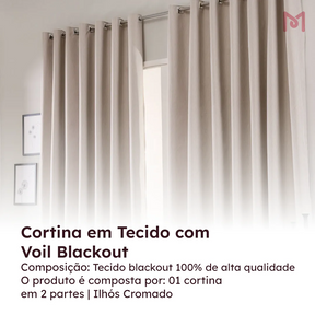 Cortina em Tecido com Voil 100% Blackout